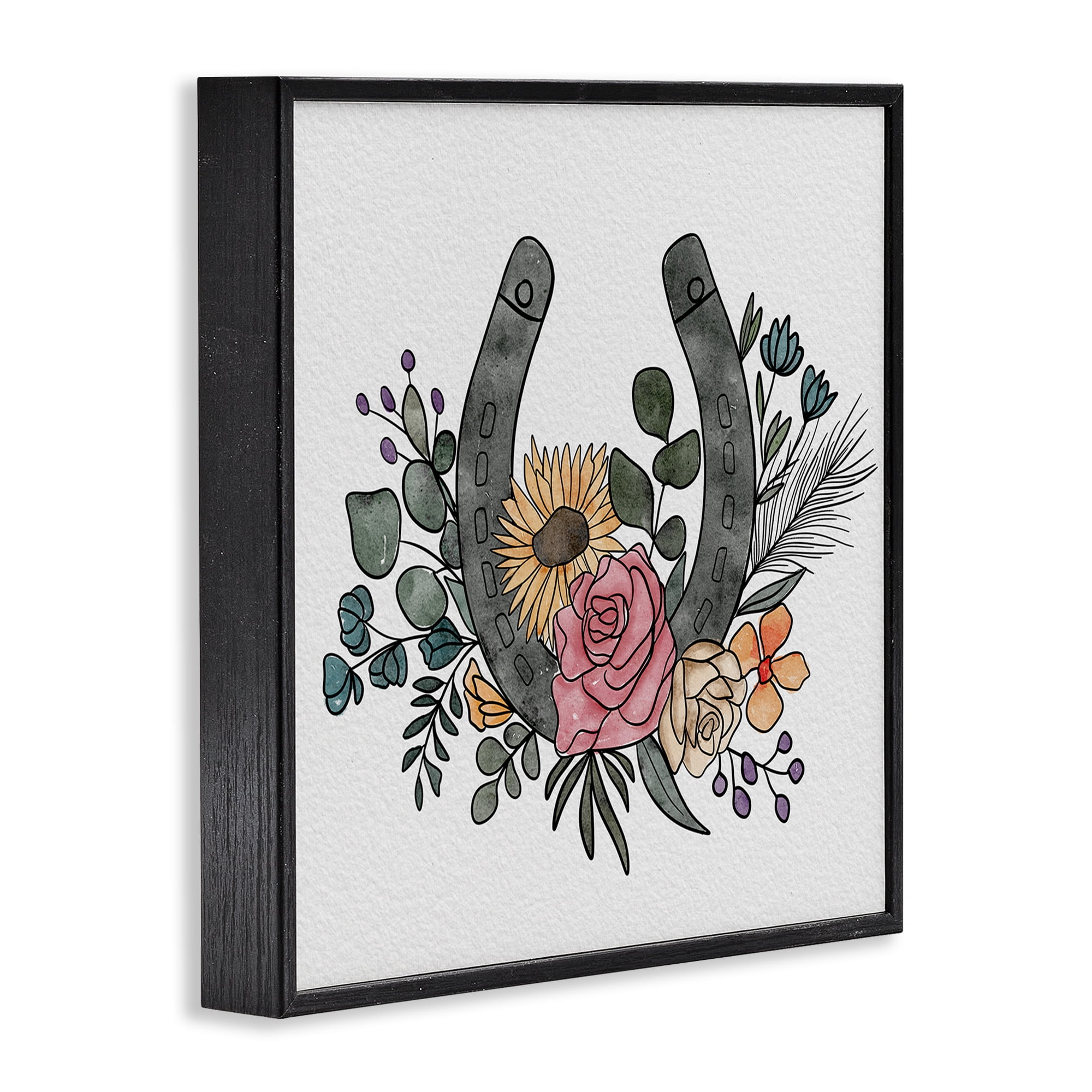 Stupell Industries Boho Floral Horseshoe Black Framed Giclee Art, design by Alisha Kiara Design