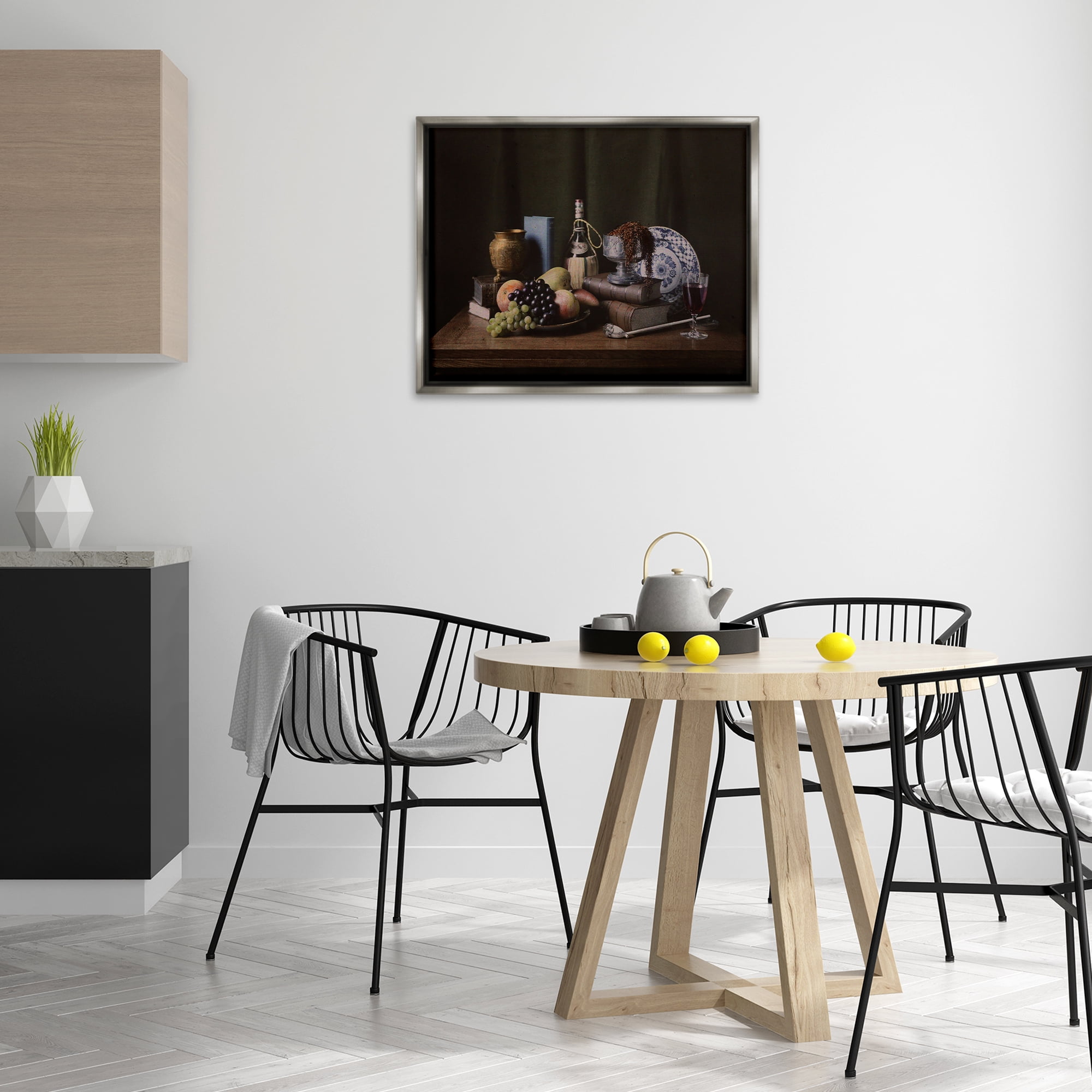 Stupell Industries Dark Vanitas Still Life Food & Beverage Photography Gray Floater Framed Canvas Art Print Wall Art, 31 x 25