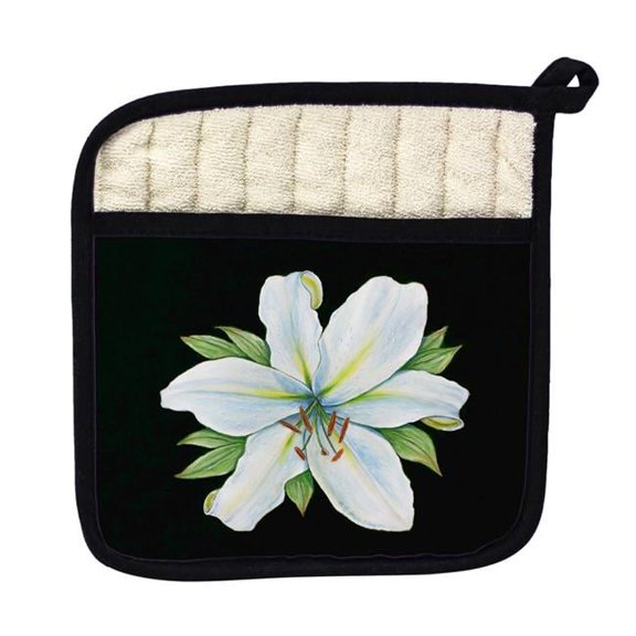 Betsy Drake PT704B Casablanca Lily on Black Pot Holder