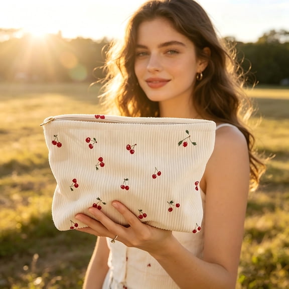 Qliuoazw Corduroy Makeup Bag For Women Cosmetic Pouch For Lipstick Sanitary Pads Cute Coin Purse Zipper Organizer Travel Pouch