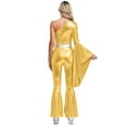 thumbnail image 4 of iiniim Womens 70s Vintage Disco Dance Metallic Shiny One Shoulder Flare Jumpsuits Clubwear Gold S, 4 of 7