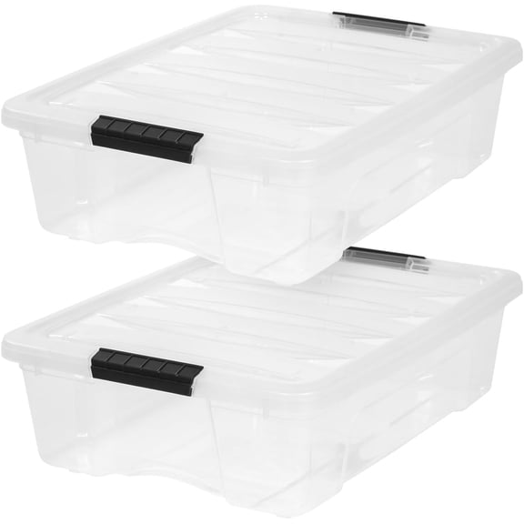 IRIS USA 27 Qt Stackable Plastic Storage Bins with Lids, Pearl, 2Pk