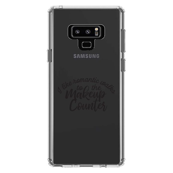 DistinctInk Clear Shockproof Hybrid Case for Samsung Galaxy Note 9 - TPU Bumper Acrylic Back Tempered Glass Screen Protector - I Like Romantic Walks to the Makeup Counter