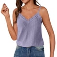 thumbnail image 2 of Gamivast V Neck Camisole for Women Summer Sleeveless Tank Tops Eyelet Lace Trim Spaghetti Strap Shirts Casual Flowy Basic Cami Blouses for Daily Vacation Wear Light Blue L, 2 of 7