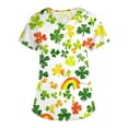 thumbnail image 5 of Feancey Women's St. Patrick's Day Scrub Tops Lucky Clover Printed Scrubs Shirts Holiday Casual Short Sleeve V Neck Shamrock Graphic Tees with Pockets Green XXL, 5 of 6