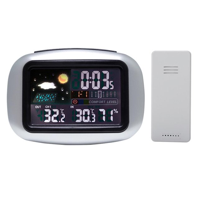 Reloj De Estación Meteorológica Multifunción Higrómetro Electrónico Termómetro Reloj Despertador Digital Barómetro Inalámbrico Con Pantalla Lcd Sensor Remoto Para Dormitorio Habitación De Bebé Minnieouse EL008155-00