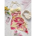 thumbnail image 4 of Pink Floral Print Halter Neck Bodycon Dress With Asymmetric Hem And Side Tie, 4 of 7