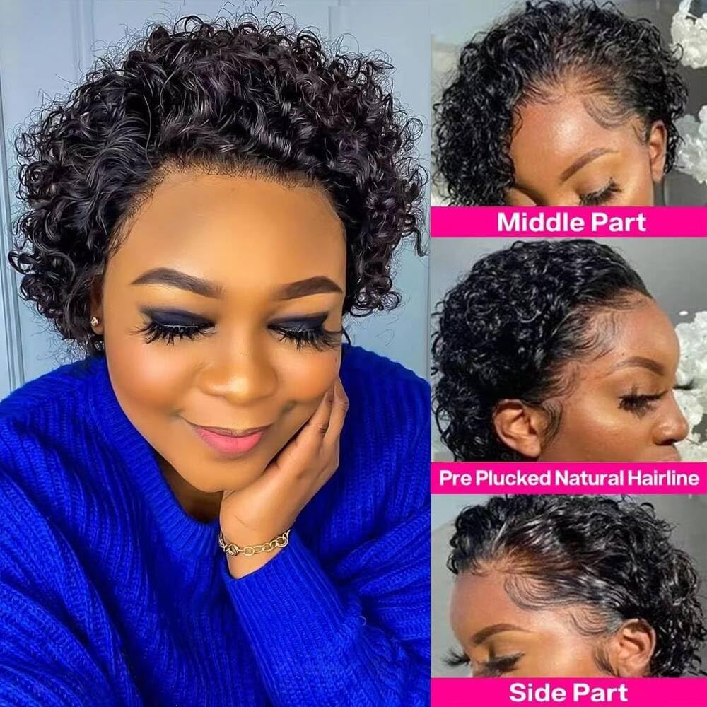 CJBZLCPCOO Wig  Wear and Go Gluelss Bob Wigs  Pre Cut Pre Plucked 4x4 Lace Closure No Glue Needed for Beginners Short Curly Human Hair Wigs For Women