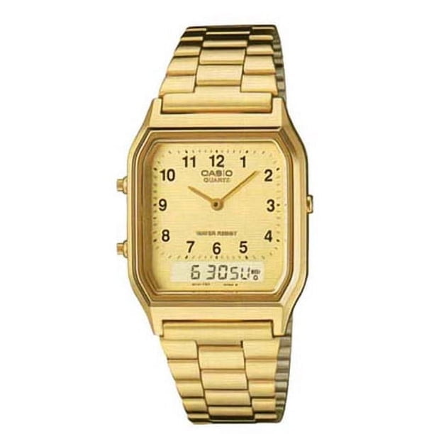 Casio Reloj Clásico para Hombre, Cuarzo, Tono Dorado, Acero Inoxidable, Analógico y Digital, Cristal Mineral AQ-230GA-9B