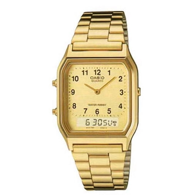 Casio Reloj Clásico para Hombre, Cuarzo, Tono Dorado, Acero Inoxidable, Analógico y Digital, Cristal Mineral AQ-230GA-9B