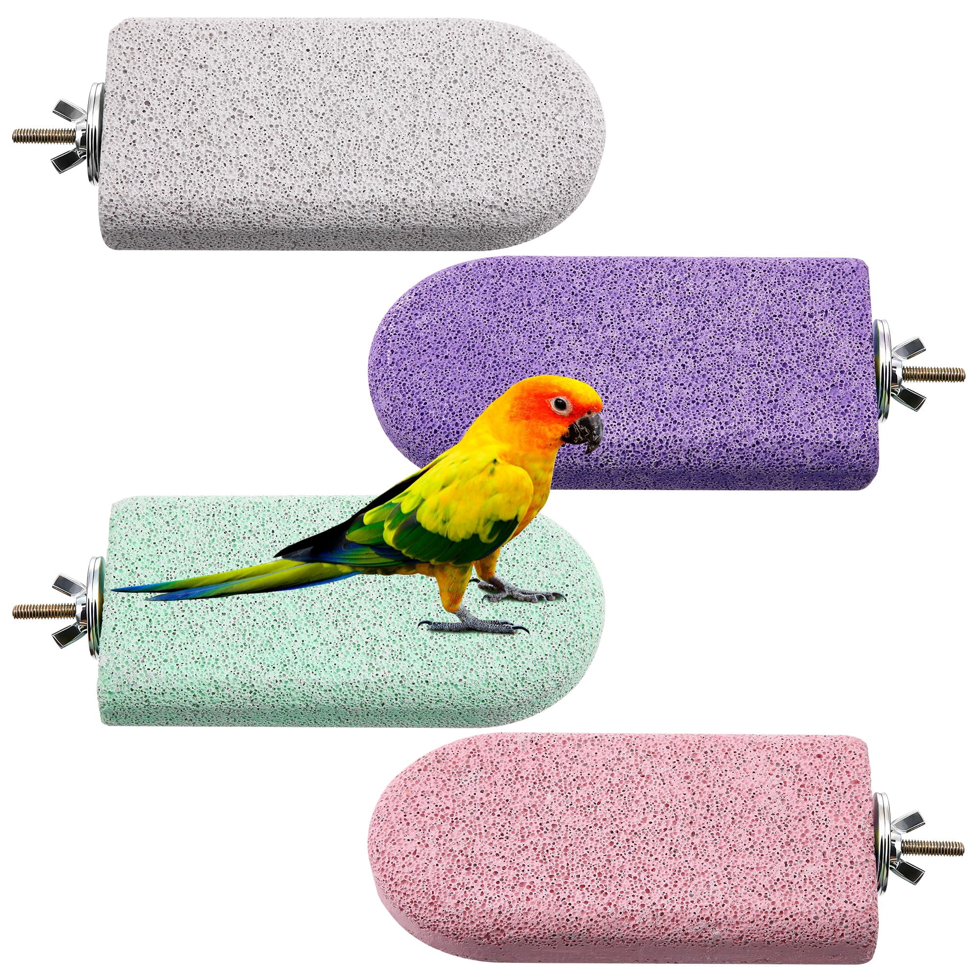 mirlewaiy 4 Pack Bird Beak Grinding Stone, Pumice Lava Ledge for Birds, Chinchillas, Hamsters, Parrots, Bird Perch Stand Climbing Ledge, Teeth & Beak Grinding Block