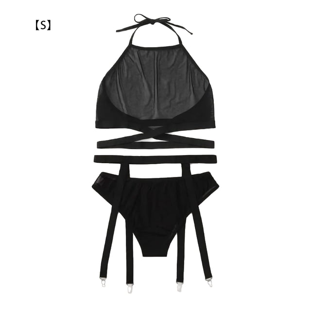 Conjunto de lencería sexy para mujer Conjunto de ropa interior de sujetador con diseño de malla Conjunto de tirantes de bragas con sujetador transparente para niña, S AweSitey XX000162-01