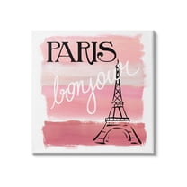 Stupell Industries Paris Bonjour French Eiffel Tower Abstract Pink Stripes, 36 x 36, Design by Nan