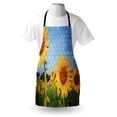 thumbnail image 3 of Brick Wall Apron Sunflower Drawing on Wall Peaceful Habitat Meadow Valley in Rural Village, Unisex Kitchen Bib Apron with Adjustable Neck for Cooking Baking Gardening, Yellow Green, by Ambesonne, 3 of 3