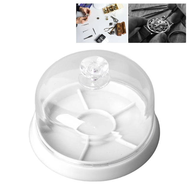 Plastic Watch Dust Cover with Tray, 6 Slots Anti Dust Tray Guard Accessory Storage Box Holder for Watches Screw Component Hardware Parts, Craft, Beads, Jewelry, Watch Movements