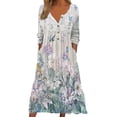 SGQSRQJ Cotton Sundress Printed V Neck Button Long Sleeve Dress Women'S