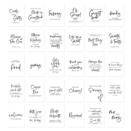 Koyal Wholesale Brush Script Wedding Signs Bundle Set for Ceremony, Reception Decor Signage, 8.5 x 11", 30-Pack