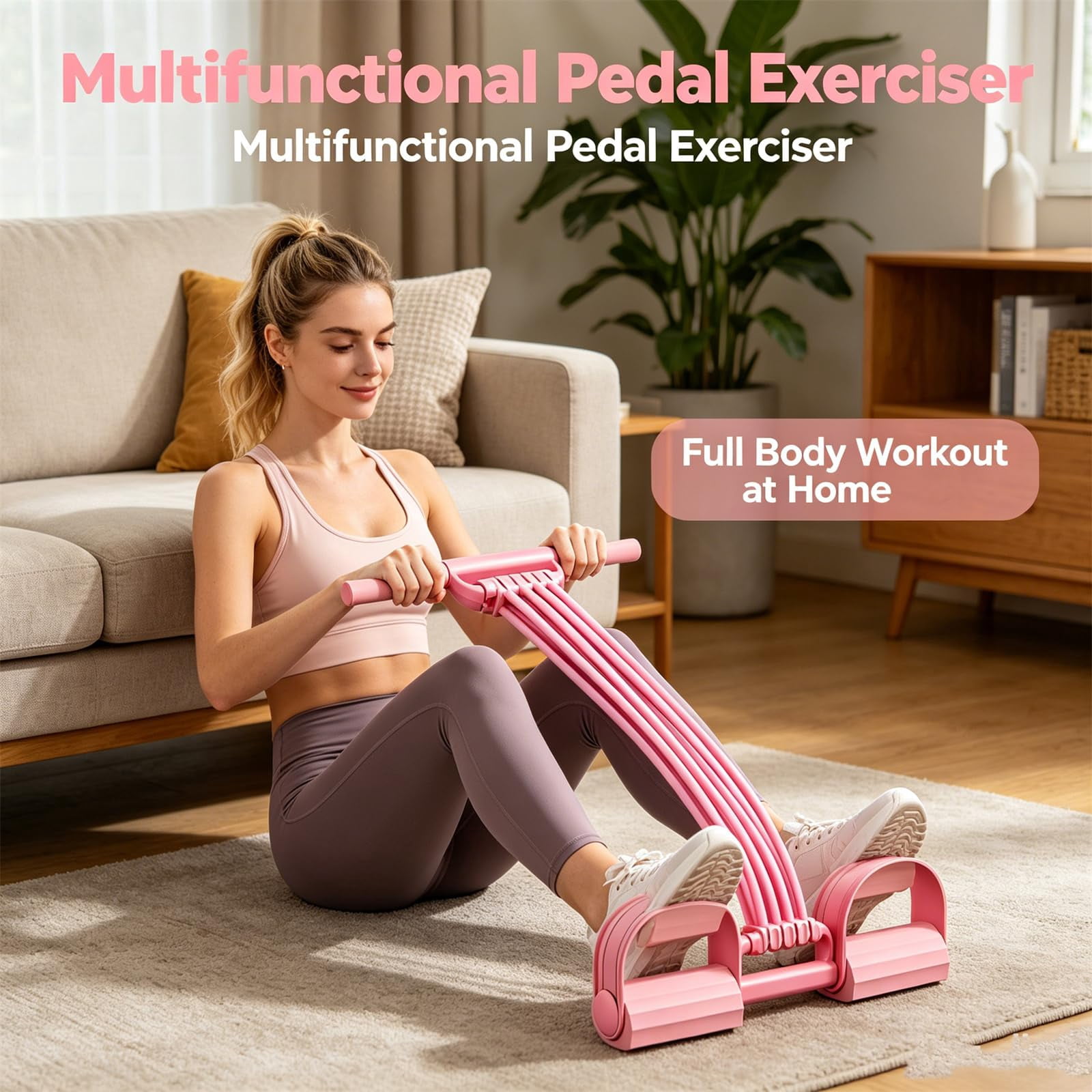 Pedal Resistance Band with Handle,New Upgrade 8 Tube Exercise Band, Yoga Elastic Stretching Resistance Band