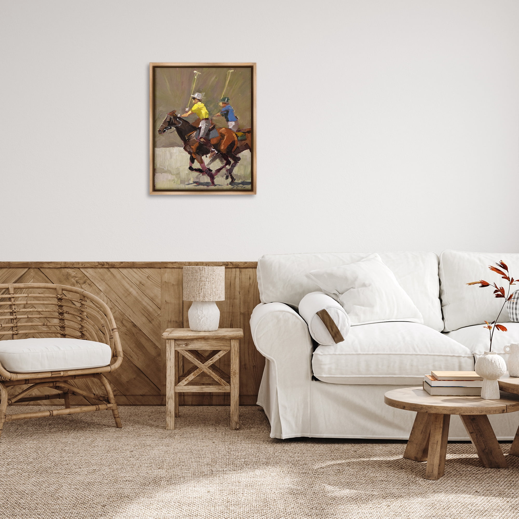 Stupell Industries Galloping Polo Players Animals & Insects Painting Brown Floater Framed Canvas Art Print Wall Art, 25 x 31