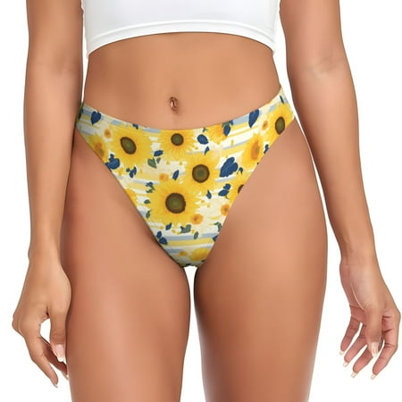 Sigee Navy Blue Leaf Sunflower for Women s G-String Panty  Low Rise  Soft Lace Perfect for Everyday Wear or Special Occasions-XX-Large