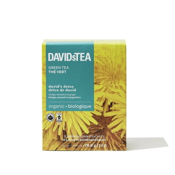 DAVIDsTEA - Thé Vert - Lot de 12 Sachets Emballés Individuellement - David's Detox