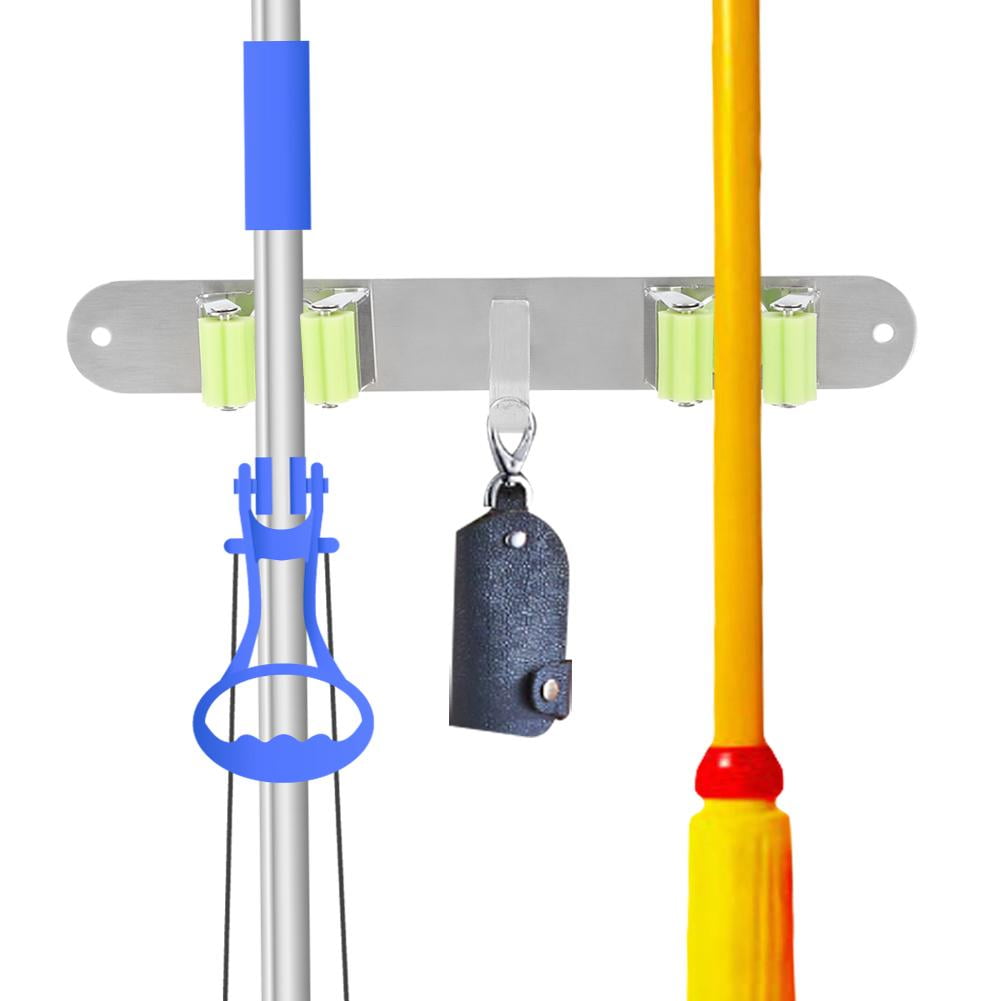Mgaxyff Stainless Steel Mop and Broom Holder Wall Mount Closet Broom Storage Rack Organizer, Mop