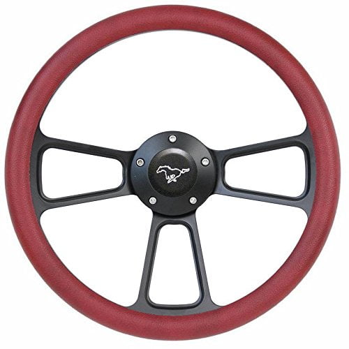 New World Motoring Ford Mustang 14" Burgundy and Black Billet Steering Wheel with Pony Horn New!!