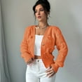 thumbnail image 5 of Women'S Crochet Cardigan V Neck Long Sleeve Decorated Button Down Knit Sweater Tops Orange XL, 5 of 9
