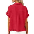 thumbnail image 6 of Horkkom Womens Summer Tops Button Down Linen Short Sleeve Shirts Loose Solid Color Casual Tops with Pocket L, 6 of 10