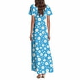 thumbnail image 5 of vigerkar Women's Casual V Neck Maxi Dress with Short Sleeve Sexy Elegant Floral Dress Blue, M, 5 of 7