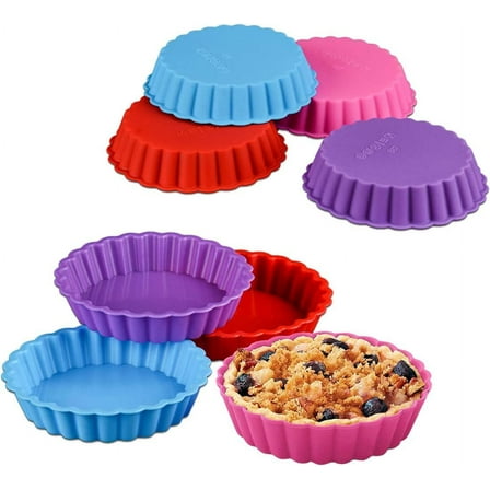 STONCEL 8 Pcs Silicone Cake Pans, Non-Stick Round Pie Moulds, Round Fluted Flan Baking Molds for Muffin, Quiche, Pie, Egg Tart (4 Inches)