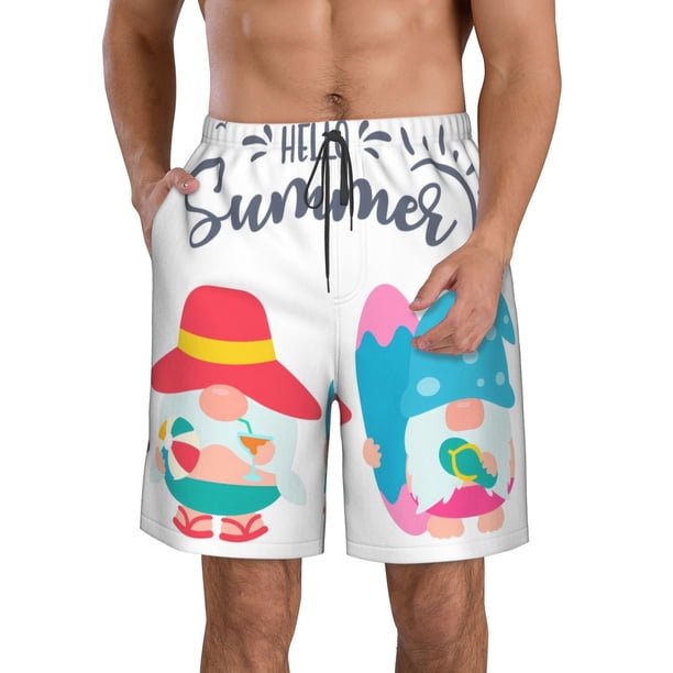 Balery Gnomes Summer Traje de Baño Estilo Hawaiano para Hombre, Shorts de Secado Rápido con Bolsillos-X-Large