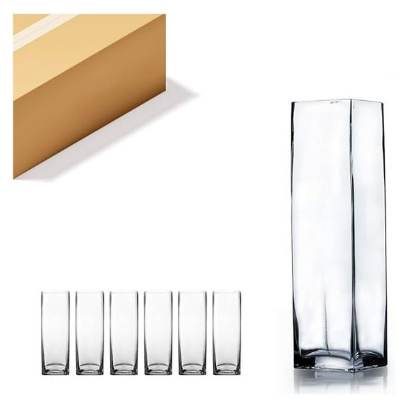 Square Bud Vases - 6 Pack, 8" Clear Glass Block Vases for Flowers - Skinny Narrow Floral Centerpiece Containers for Wedding, Party, Home & Office Decor