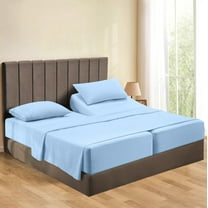 Split Queen Sheets Sets for Adjustable Bed Cotton, Luxury Sheets 100% Egyptian Cotton - 500 TC - Designed for Split Bed, Fit- ( 7-9" Inch Deep Pockets ) ( Split-Queen ) Light Blue Stripe