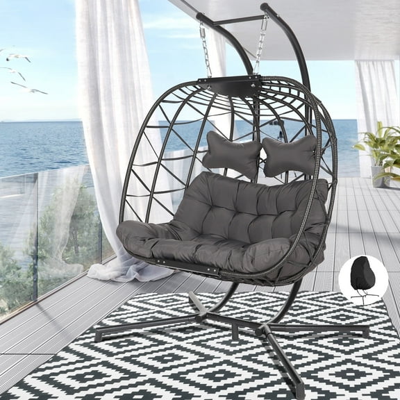 RADIATA Adult Steel Egg Hanging Chair with Stand, Grey