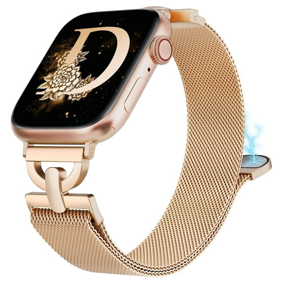 TOYOUTHS Stainless Steel Magnetic Loop Compatible with Apple Watch Band 38mm 40mm 41mm 42mm 44mm 45mm 46mm 49mm Metal Mesh D-shaped Clasp Strap for iWatch SE Series 10/9/8/7/6/5/4/3/2/1/Ultra(1/2)