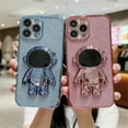thumbnail image 3 of For iPhone 14 Pro Max 6.7 Inch Bling Plating Astronaut Hidden Stand Case,Cute 6D Bear Stand Glitter Phone Case for Women Girls Soft TPU Shockproof Back Cover, 3 of 5