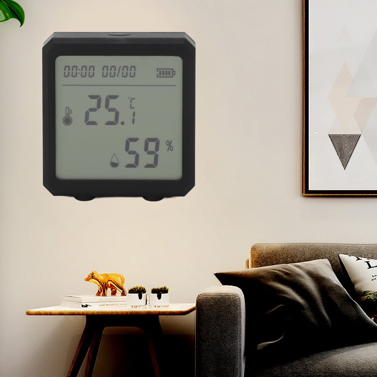 LAZIOEGR Temperature Humidity Meter LCD Display WiFi Alarm Voice Support Digital Hygrometer Thermometer for Indoor Black (3.15 in / 8 cm)