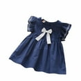 thumbnail image 1 of adviicd Robes pour Enfants Filles Robe d'Été Élégante Manches Courtes Bouffantes Col Rond Décontractée Ligne A Robe d'Été Marine,110, 1 of 3