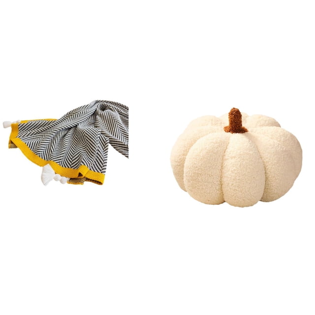 Manta de punto,Manta de punto decorativa para el hogar,Manta nórdica de estilo rústico,suave y reconfortante,Almohadas de calabaza de Halloween,Almohadas de calabaza de Halloween Decoración