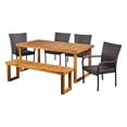 thumbnail image 3 of GDF Studio Mable Outdoor Acacia Wood and Wicker 6 Piece Dining Set with Bench, Sandblasted Dark Gray and Gray, 3 of 12