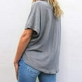 thumbnail image 3 of tklpehg Womens T Shirt Short Sleeve Summer Loose Ladies Tops Short Sleeve Tops Leisure Fashion V-Neck Button Tees Shirts Plain Colored Shirt Gray 10(XL), 3 of 8