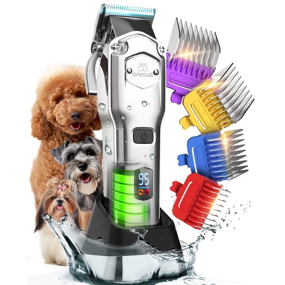 oneisall Pet Clippers for Grooming Professional,Cordless/Rechargeable Dog Grooming Kit with Detachable Metal Combs, Low Noise Heavy-Duty Dog