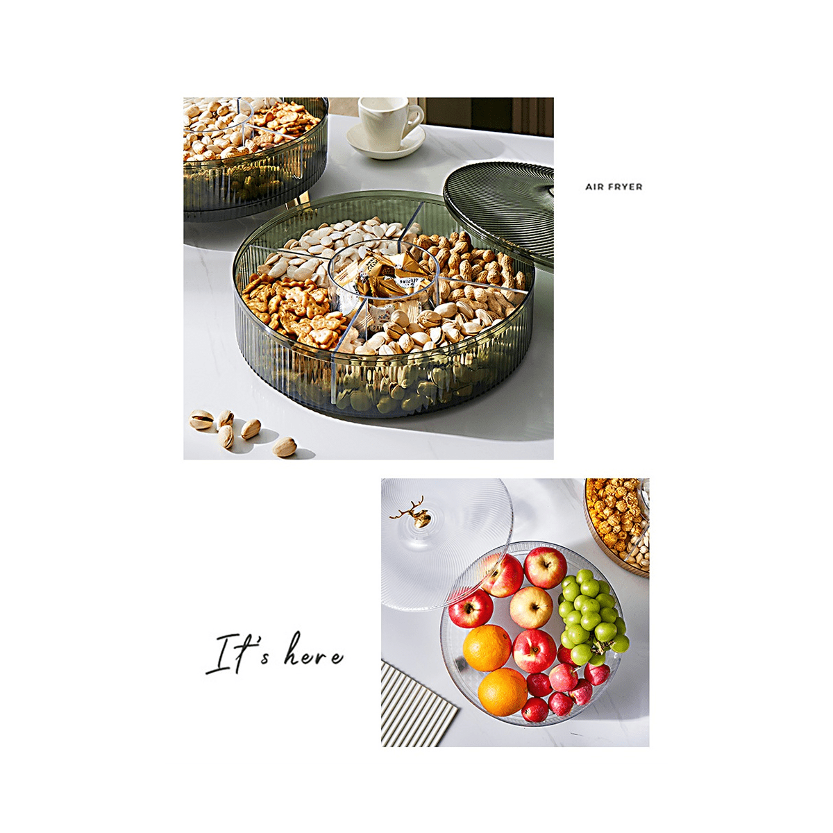 ONE-Layer Rotating Light High- Bowl Home Multifunctional Melon Seeds Dried Storage Box White