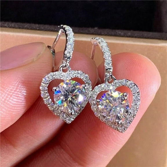 3Ct Round Lab Created Diamond Heart Drop & Dangle Earrings 14K White Gold Plated