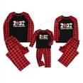 thumbnail image 4 of Sinhoon Matching Family Pajamas Sets 2021 Christmas Outfits Letter Print Plaid Top Long Pants For for Dad Mom Kids(Mom-M), 4 of 7