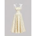 thumbnail image 3 of Light Yellow Bowknot Strap Floral Print A-Line Long Dress For Summer Graduation Modest Occasion Wear, 3 of 6