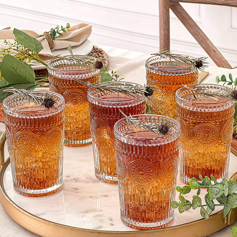 13 oz. Hobnail Beaded Floral Clear Drinking Glasses (Set of 6)