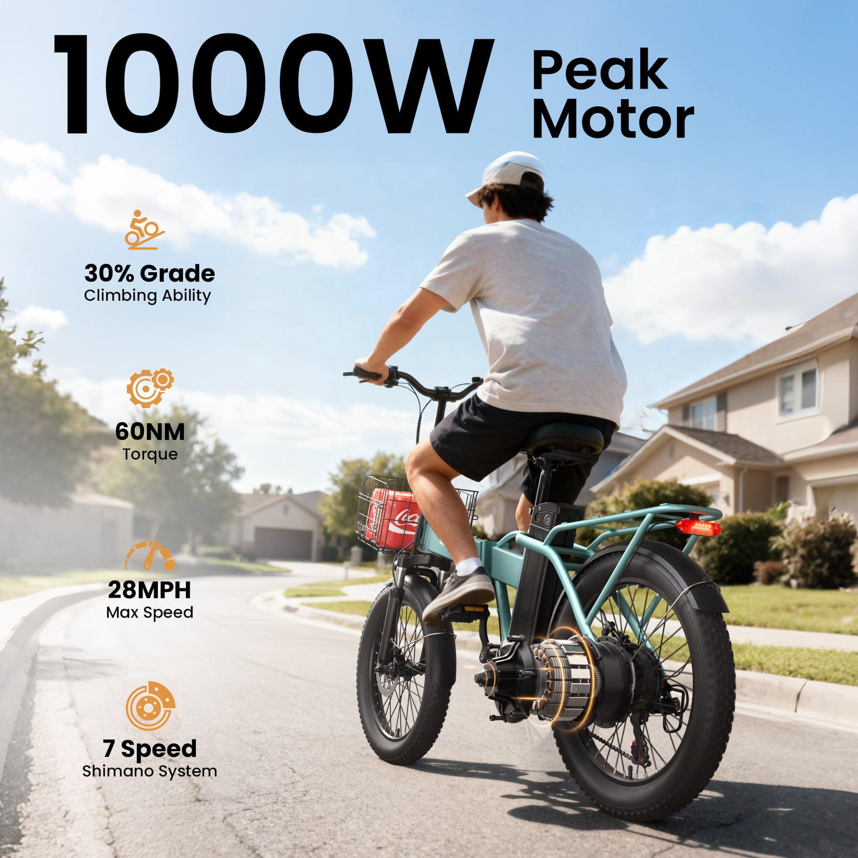 Qronge 1000W Folding Electric Bike for Adults 28mph 70Miles Max Range 20" Fat Tire Foldable Ebikes 48V 13.5AH Battery E-Mountain Bikes, UL2849 by SGS