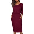 thumbnail image 1 of Robe Fourreau Décontractée de Bureau pour Femme à Manches 3/4, Col Rond, Moulante, 1 of 5